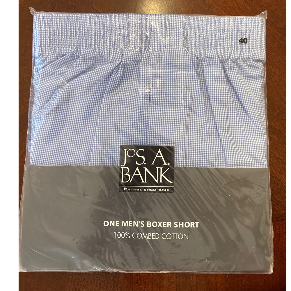 Vintage Jos A Bank Mens Boxer Shorts 40 Blue Gingham Cotton New Sealed Y2K